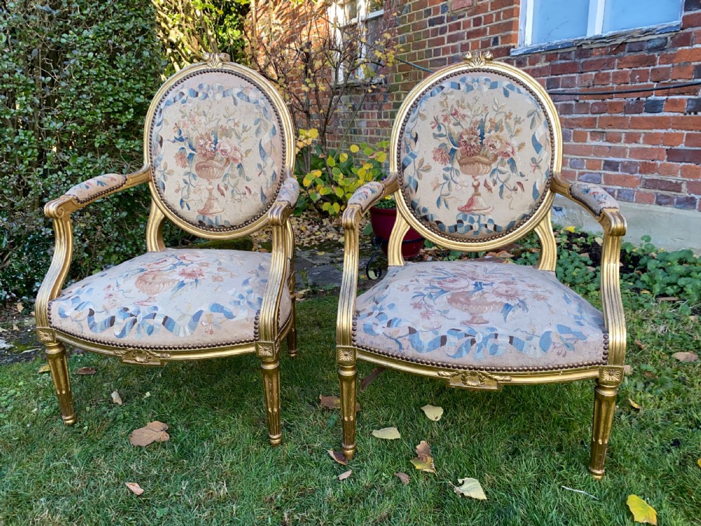 Pair of gilt armchairs with Aubusson tapestry  View II