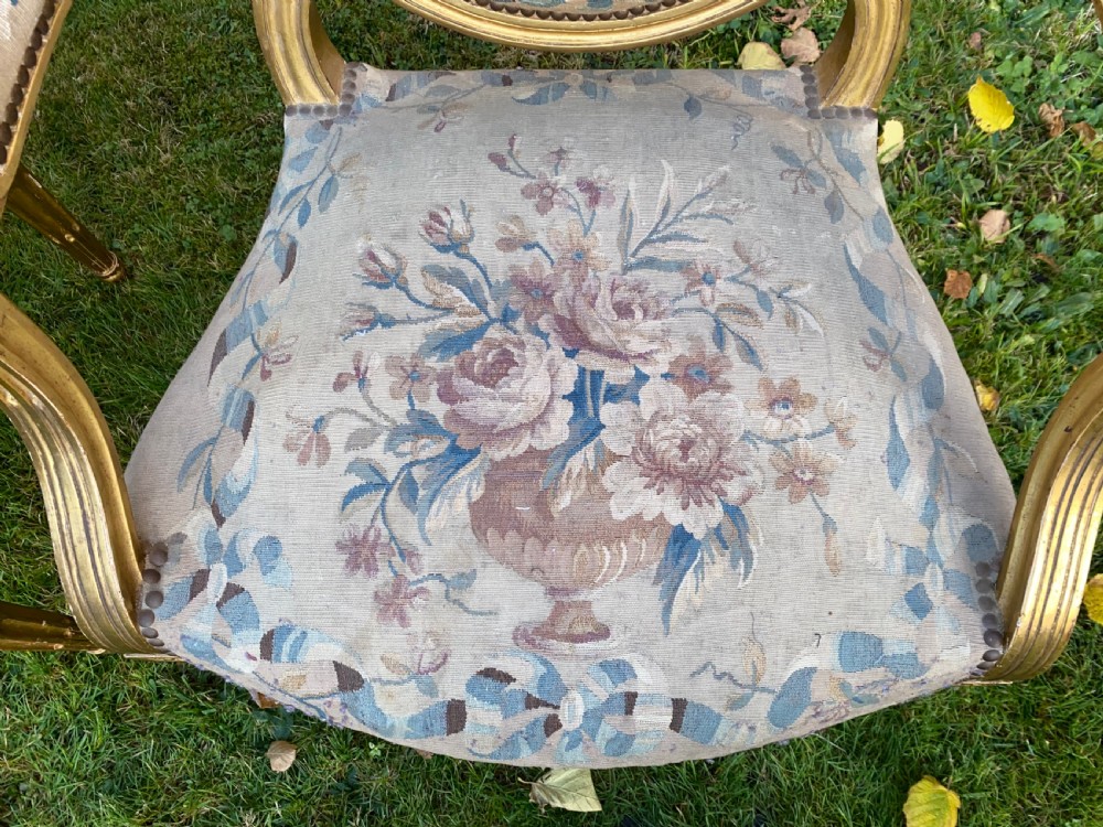 Pair of gilt armchairs with Aubusson tapestry  View III