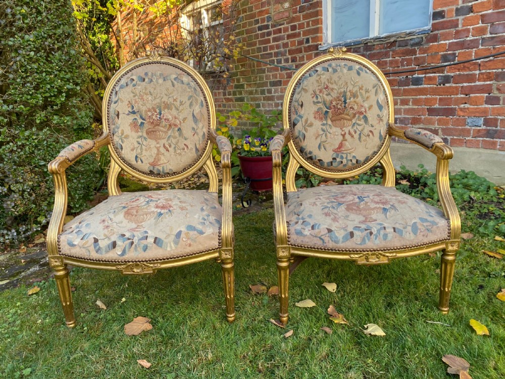 Pair of gilt armchairs with Aubusson tapestry  View IV