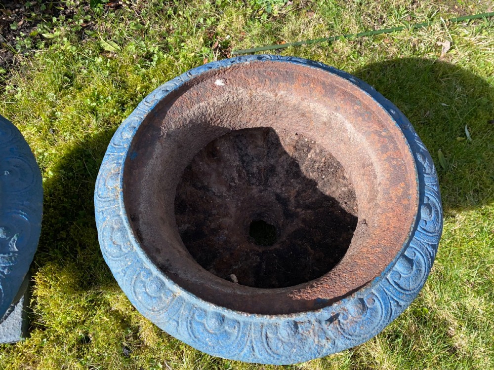 Pair of painted cast iron urns View III