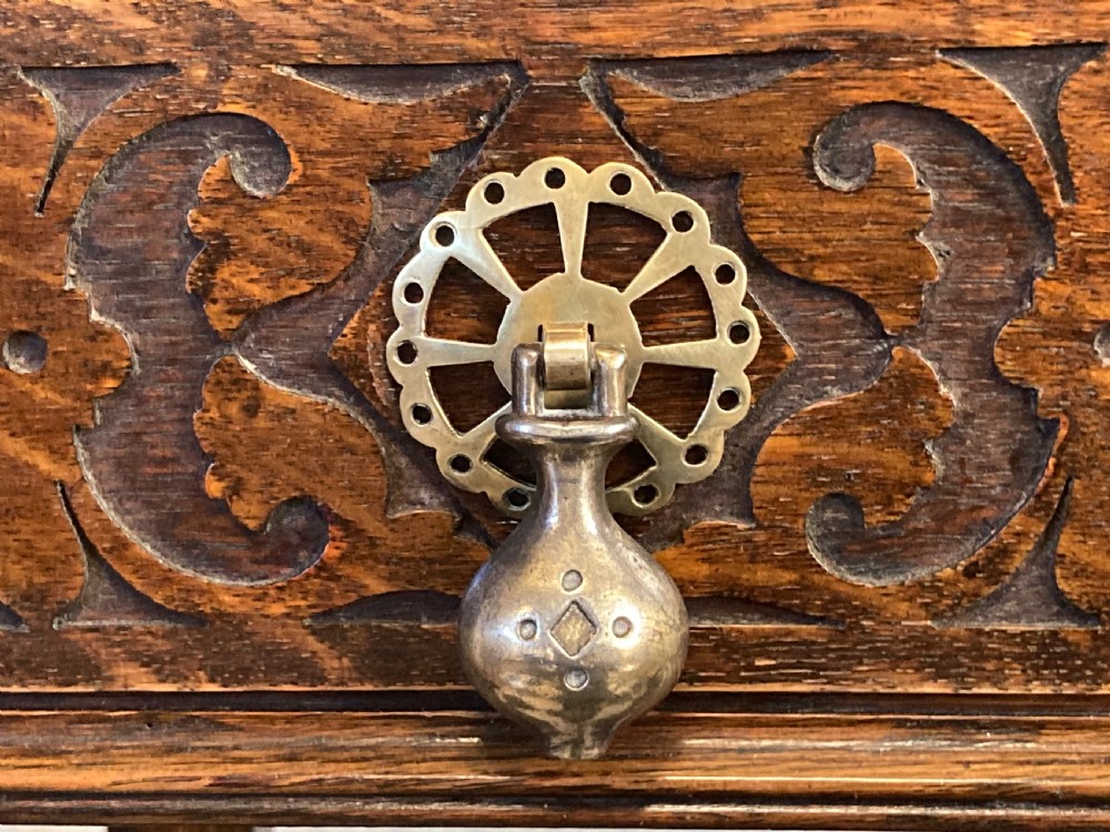 Jacobean Style Oak & Leather Cocktail Cabinet  View IV