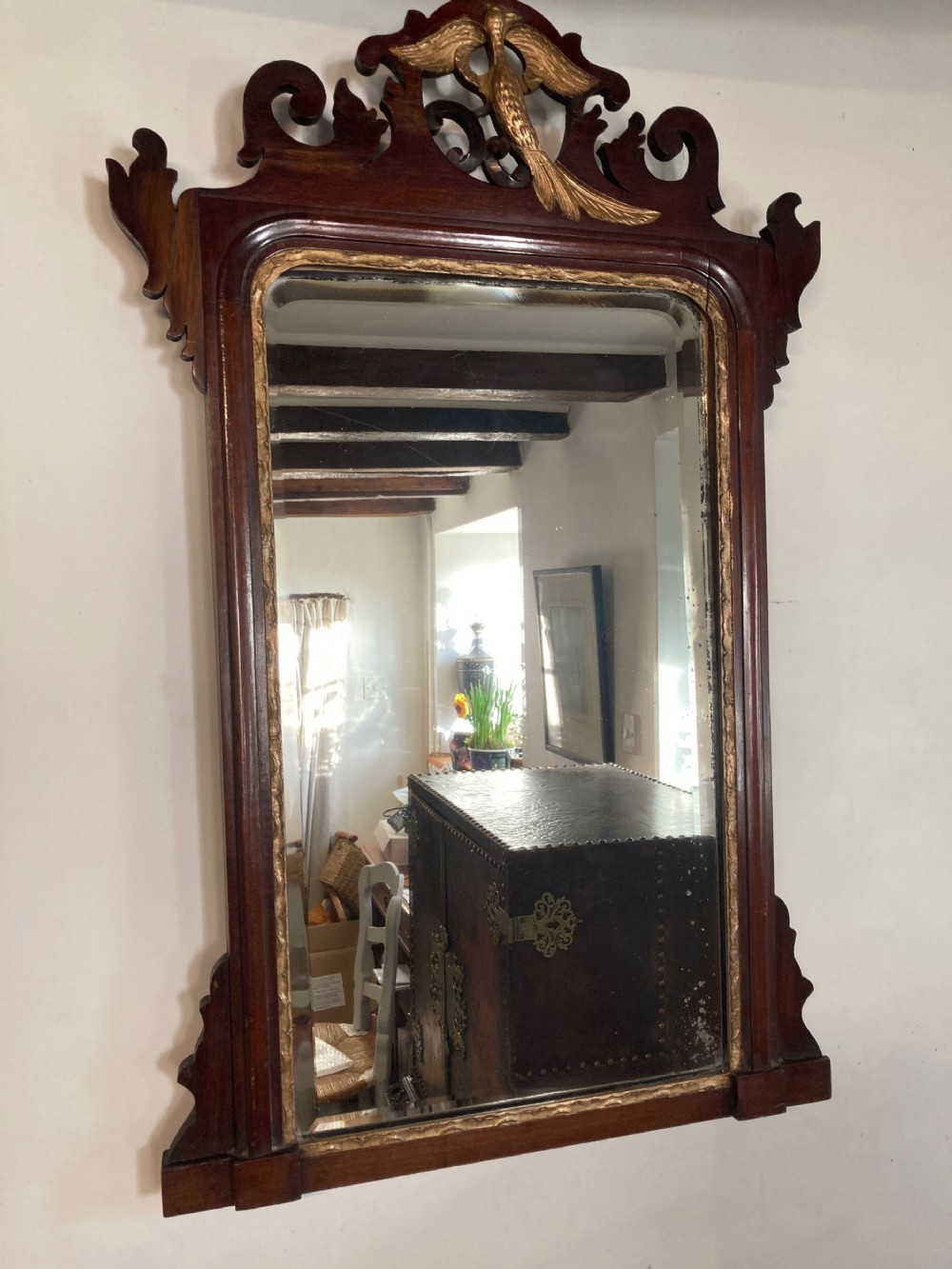 19th C Chippendale Style Gilt & Mahogany Mirror 