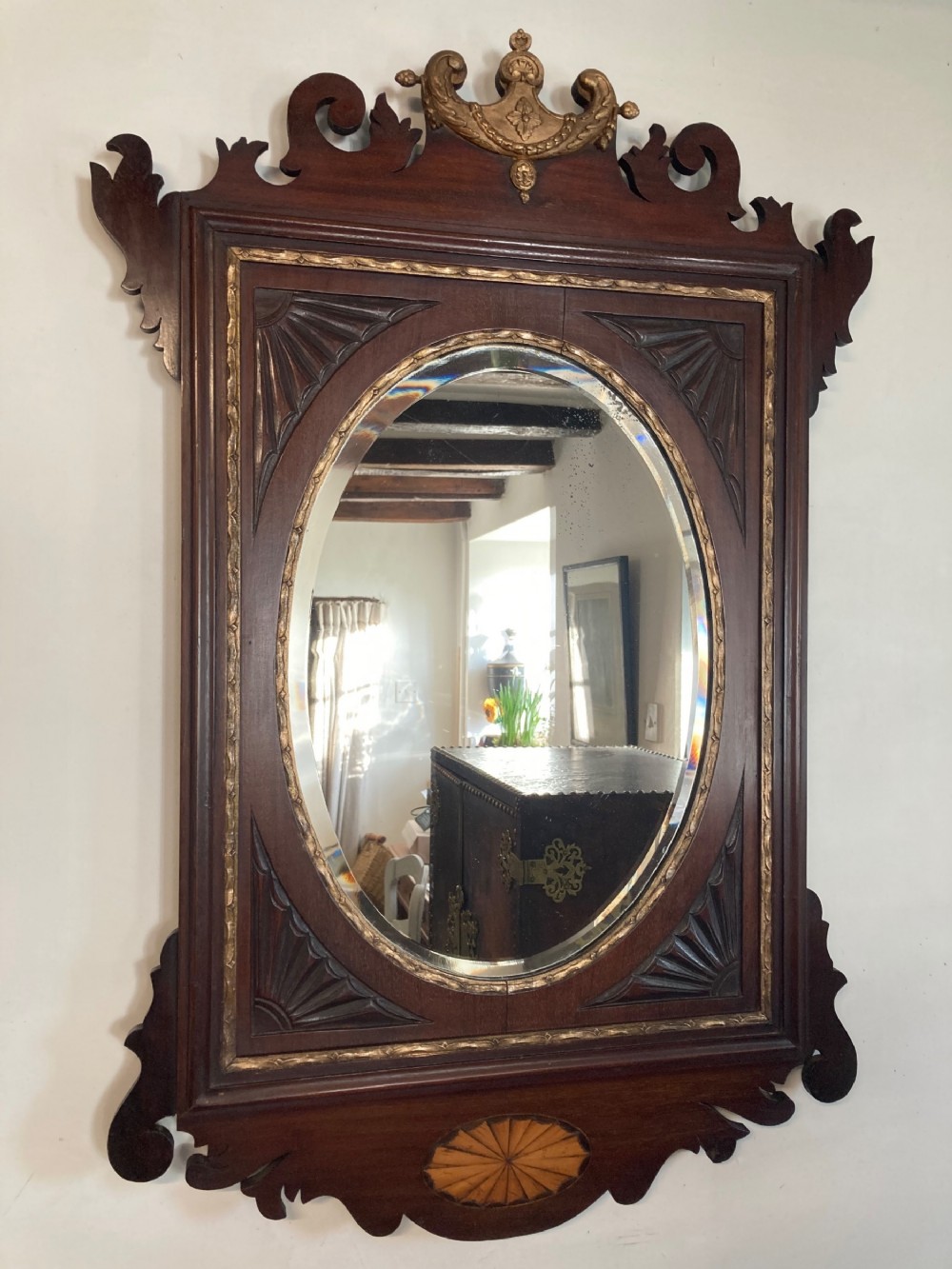 19th C Chippendale Style Mahogany & Gilt Mirror 