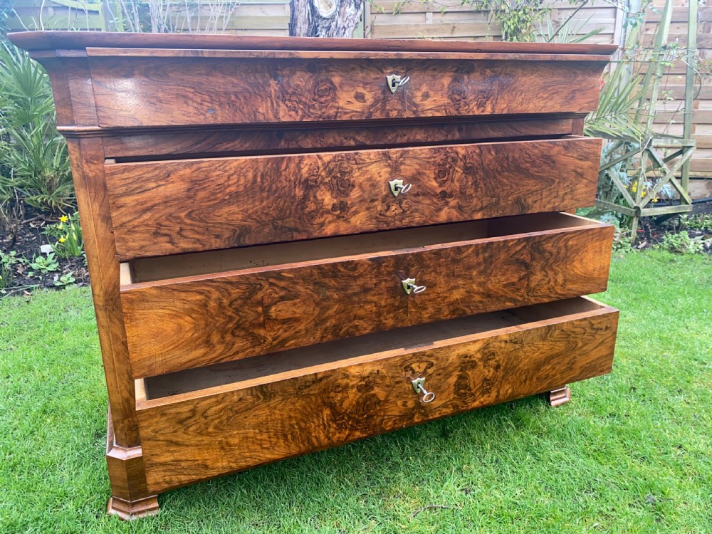 Louis Philippe figured walnut commode  View III