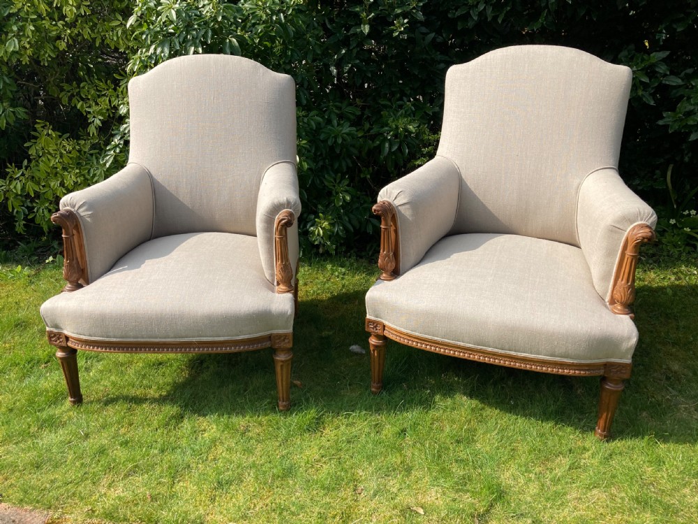 French Walnut Pair Of Armchairs & Stool Or Duchess Brisee. View III