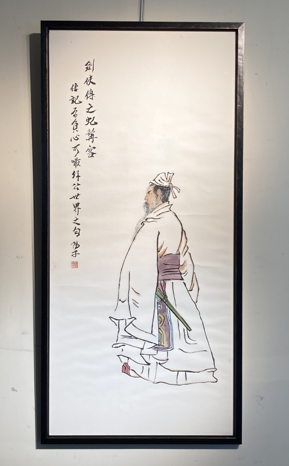 Framed Oriental Scroll Depicting a Priest 
