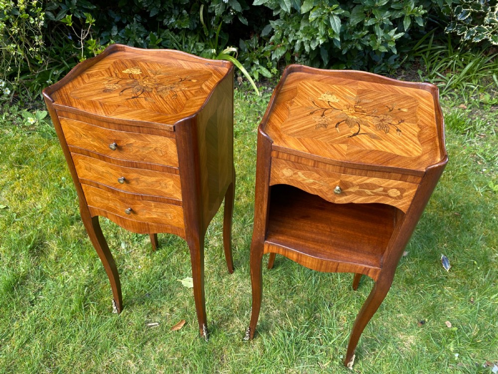 Pair of small marquetry bedside tables  View III