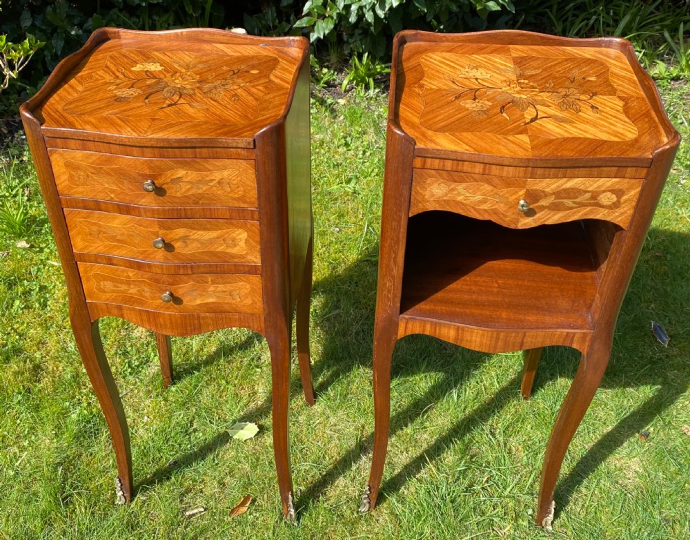 Pair of small marquetry bedside tables  View V