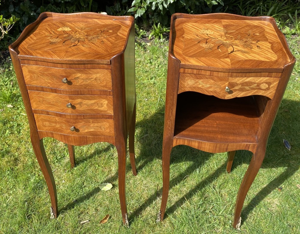 Pair of small marquetry bedside tables 
