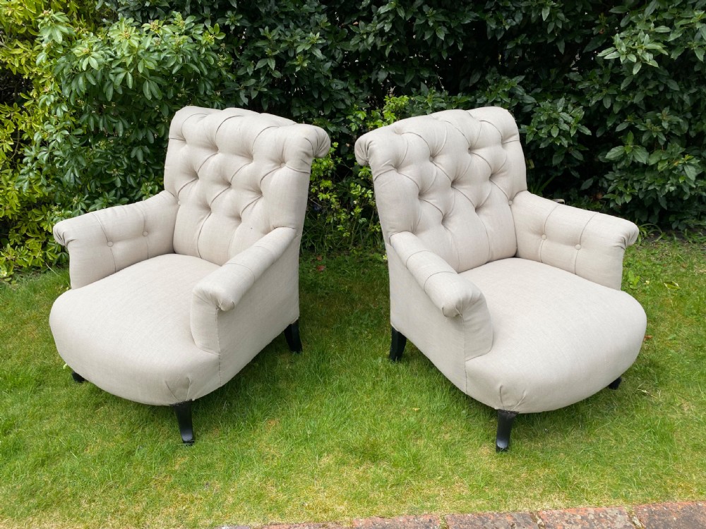 Pair of button back scrolled armchairs  View VI