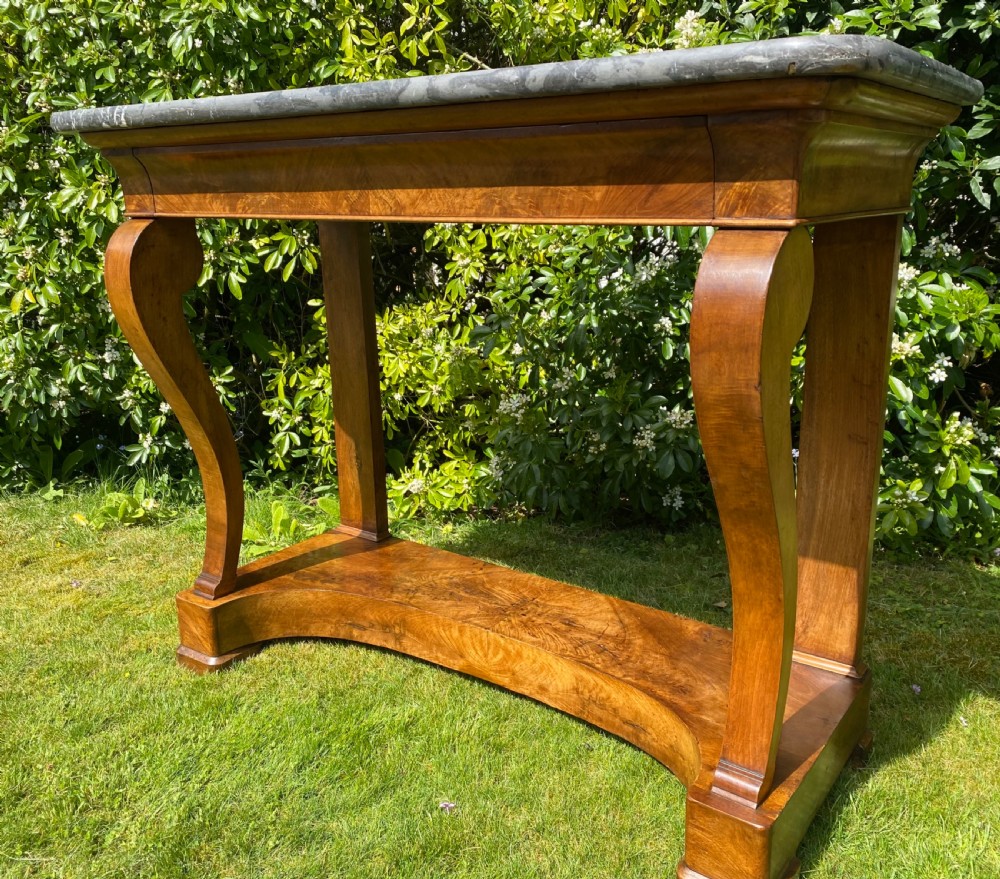 Large figured walnut console table 