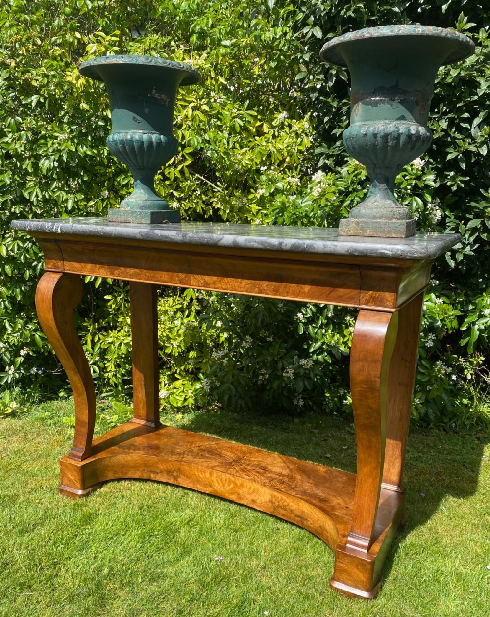 Large figured walnut console table  View II