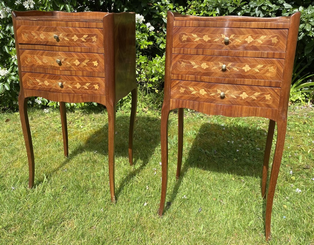 Pair of marquetry bedside tables 