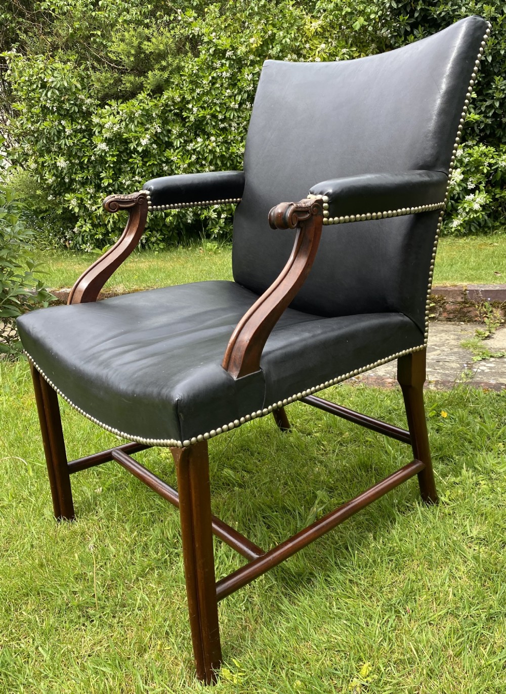Mahogany and leather library armchair 