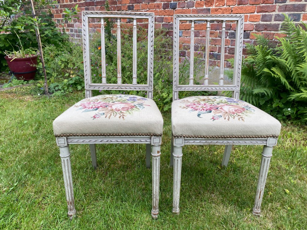 Pair of needlepoint side chairs in original paint  View II