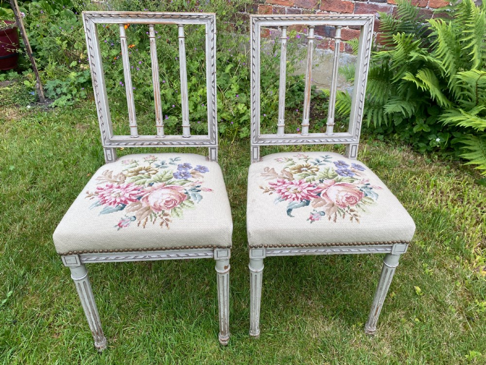 Pair of needlepoint side chairs in original paint  View IV