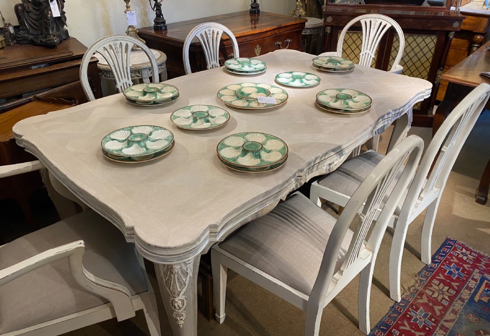 Painted and limed oak extending dining table  View V