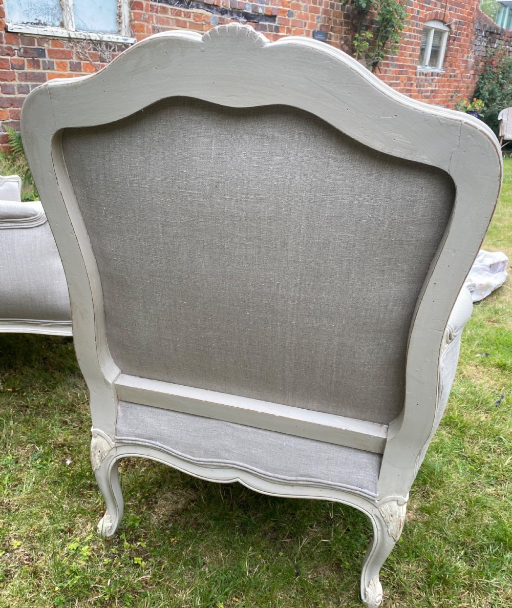 Pair of large painted Bergere armchairs in grey linen  View IV