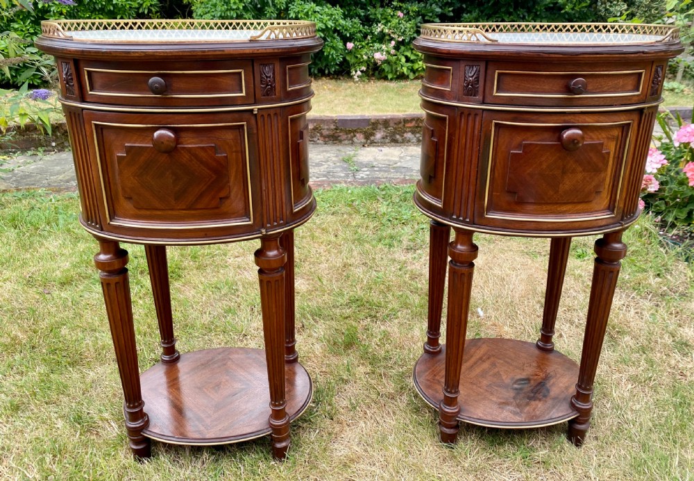 Pair of brass inlaid bedside tables 