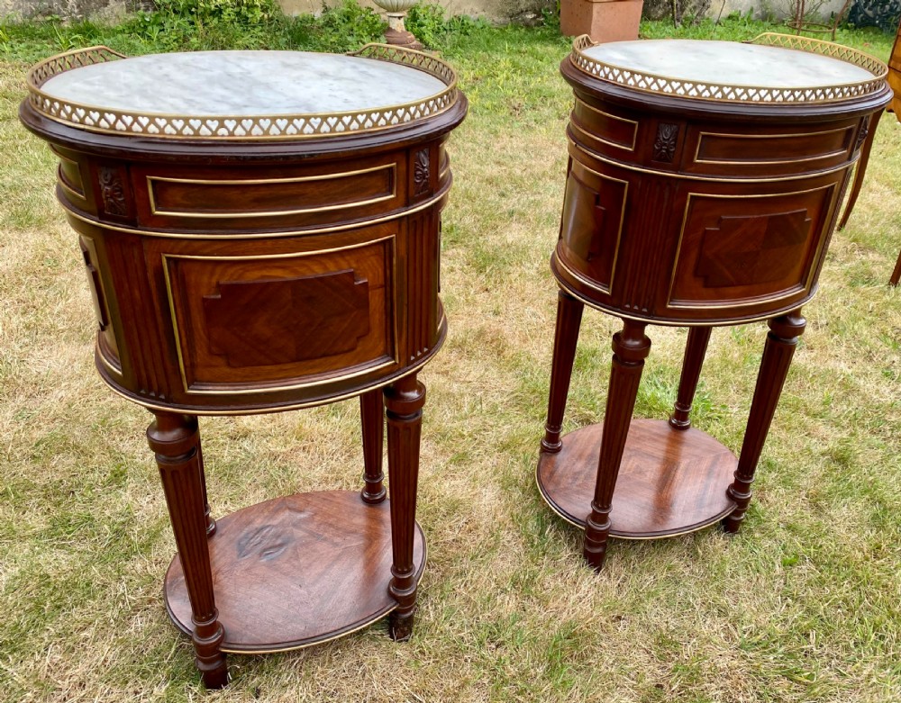 Pair of brass inlaid bedside tables  View II