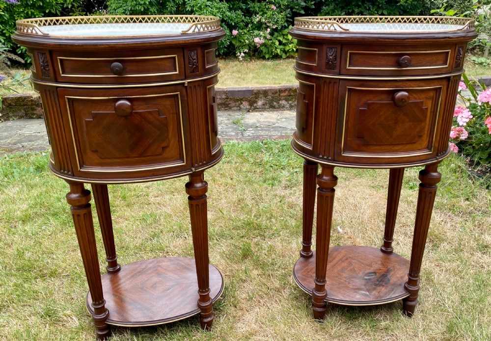 Pair of brass inlaid bedside tables  View V