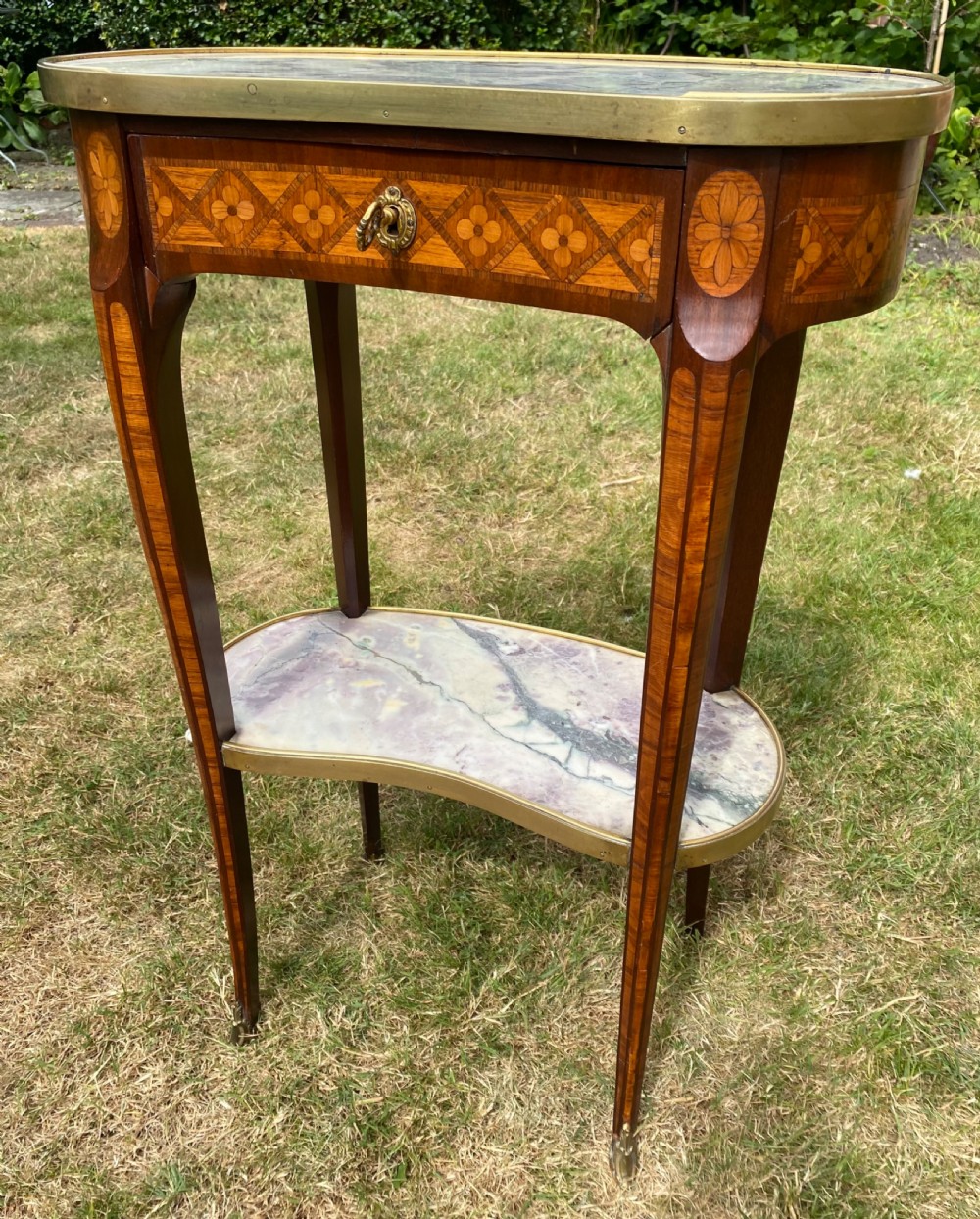 Small fine quality parquetry and marquetry side table  View V