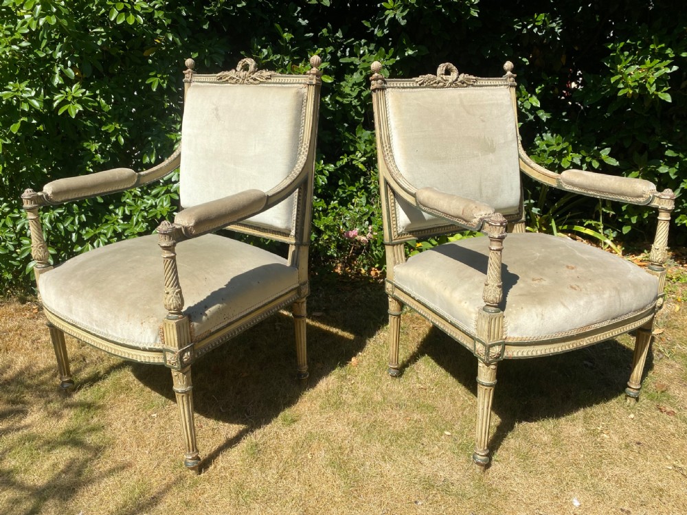 Pair of Louis XVI style armchairs in original paint 