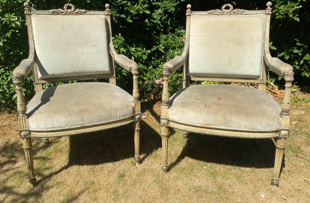 Pair of Louis XVI style armchairs in original paint  View VI
