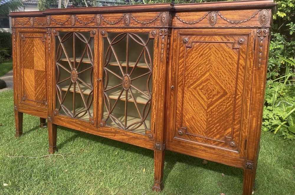 Satinwood Breakfront dwarf bookcase 