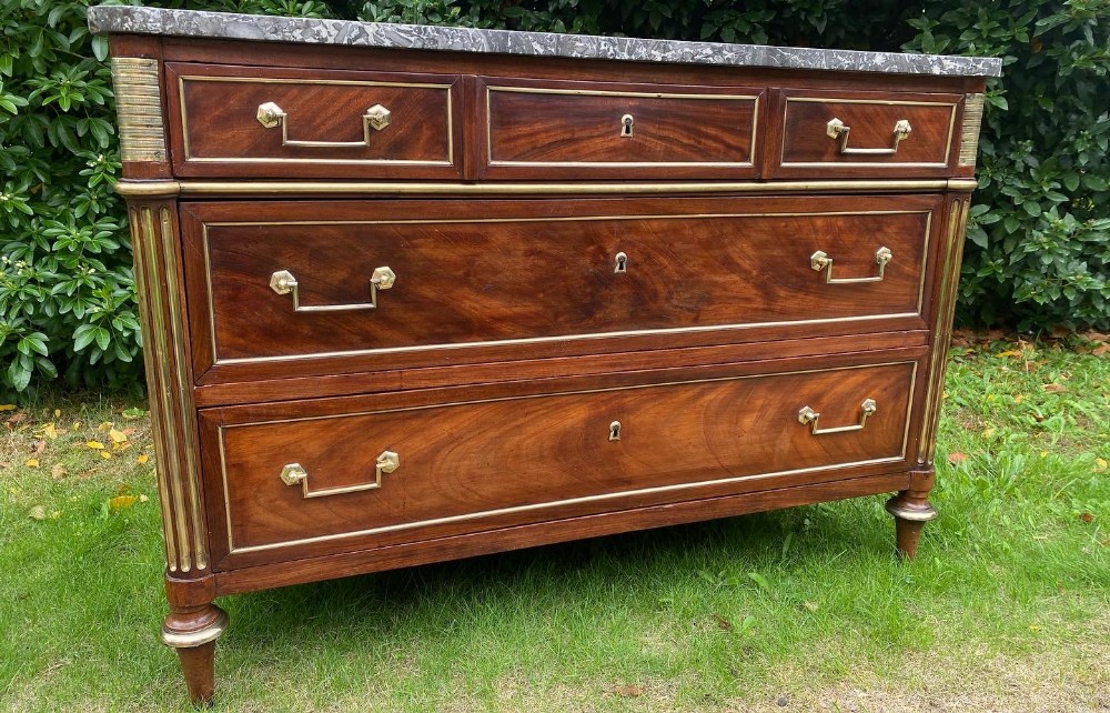 French Louis XVI brass inlaid commode 