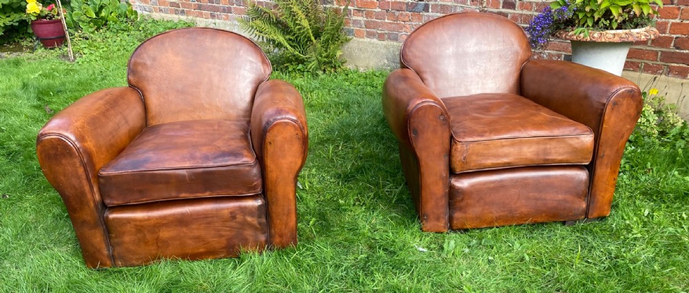 Pair of large leather club chairs  View II