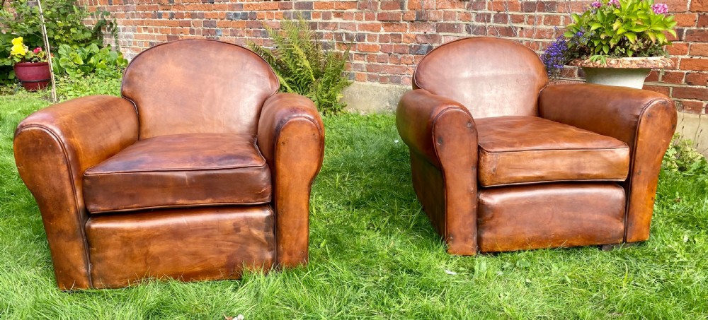 Pair of large leather club chairs  View V