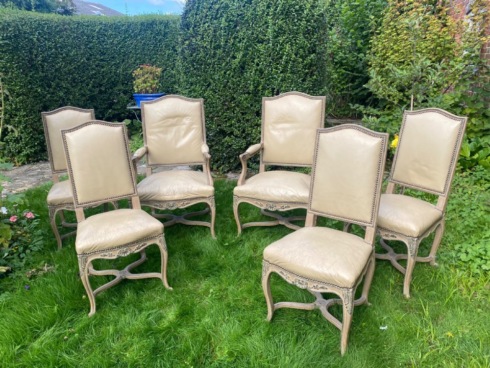Set of six cream leather dining chairs  View IV