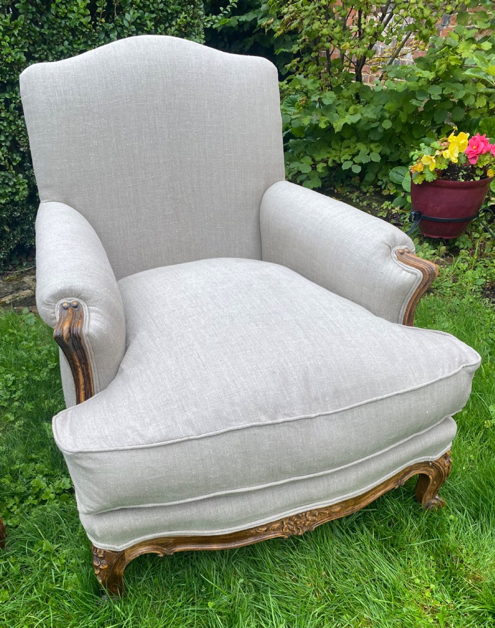 Pair of French Bergere armchairs in grey linen View IV