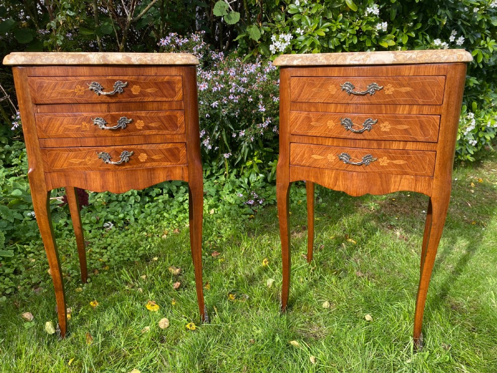 Pair of marquetry bedside tables 