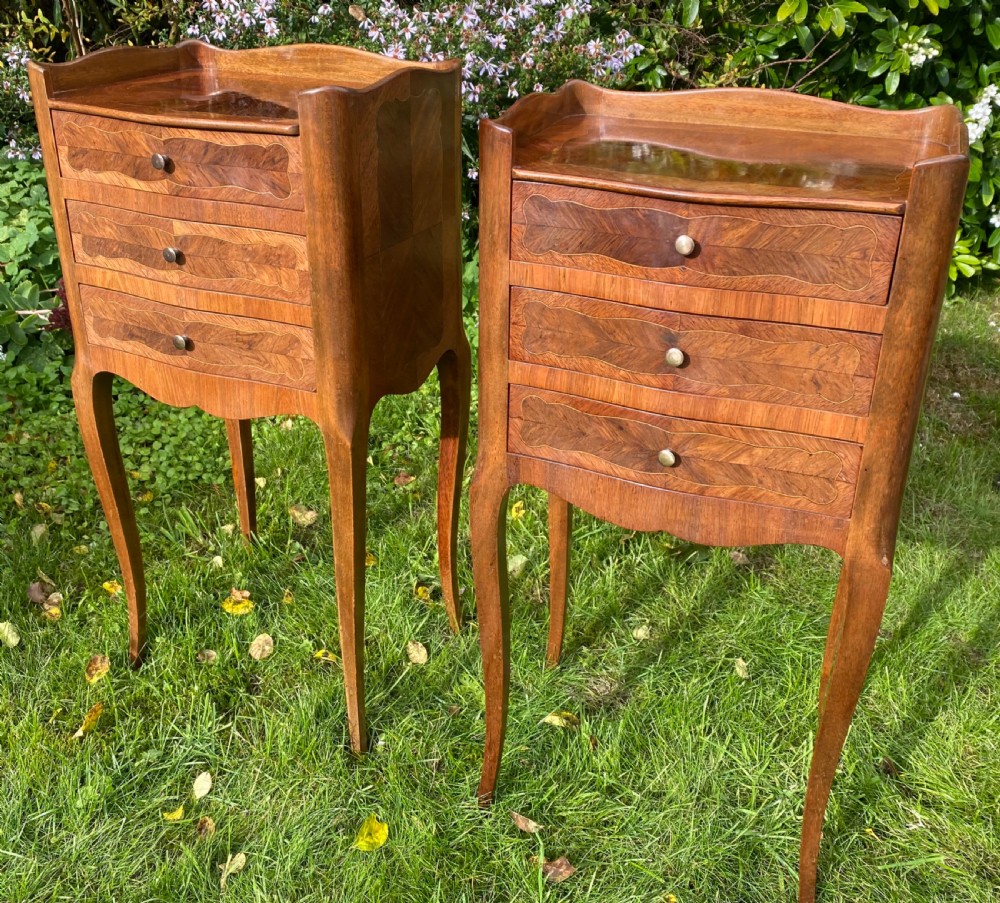 Pair of marquetry bedside tables 