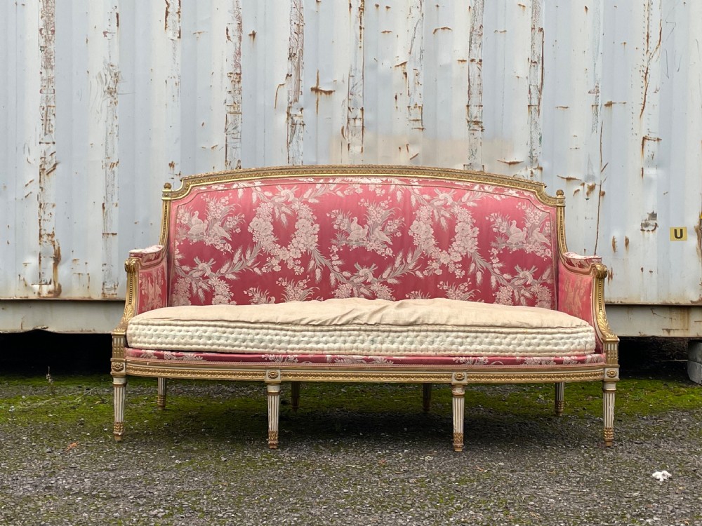 Louis XVI Style Gilt & Painted French Settee View II