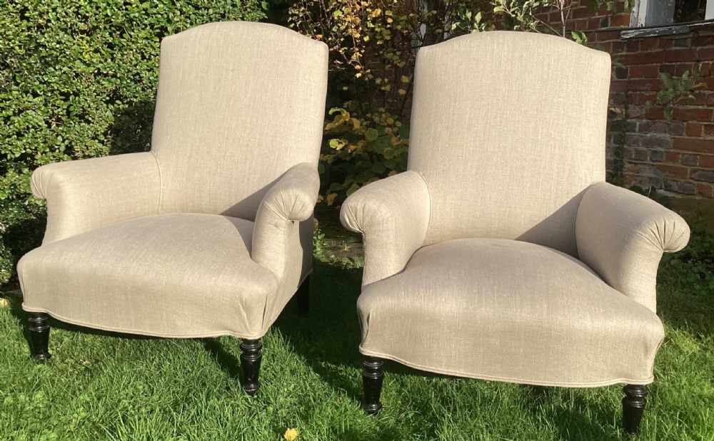 Pair of large newly upholstered armchairs 