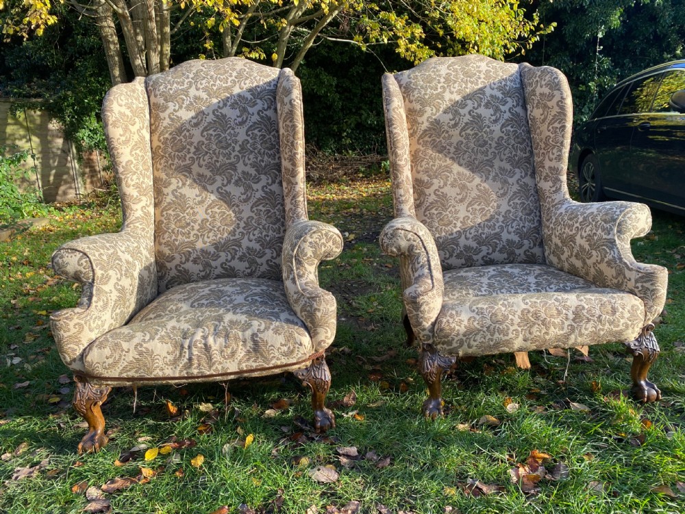 Pair of large wingback armchairs  View II
