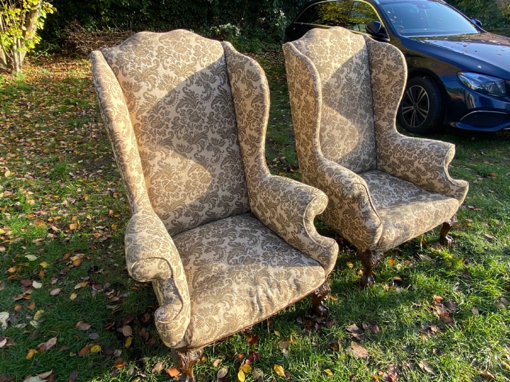 Pair of large wingback armchairs  View III