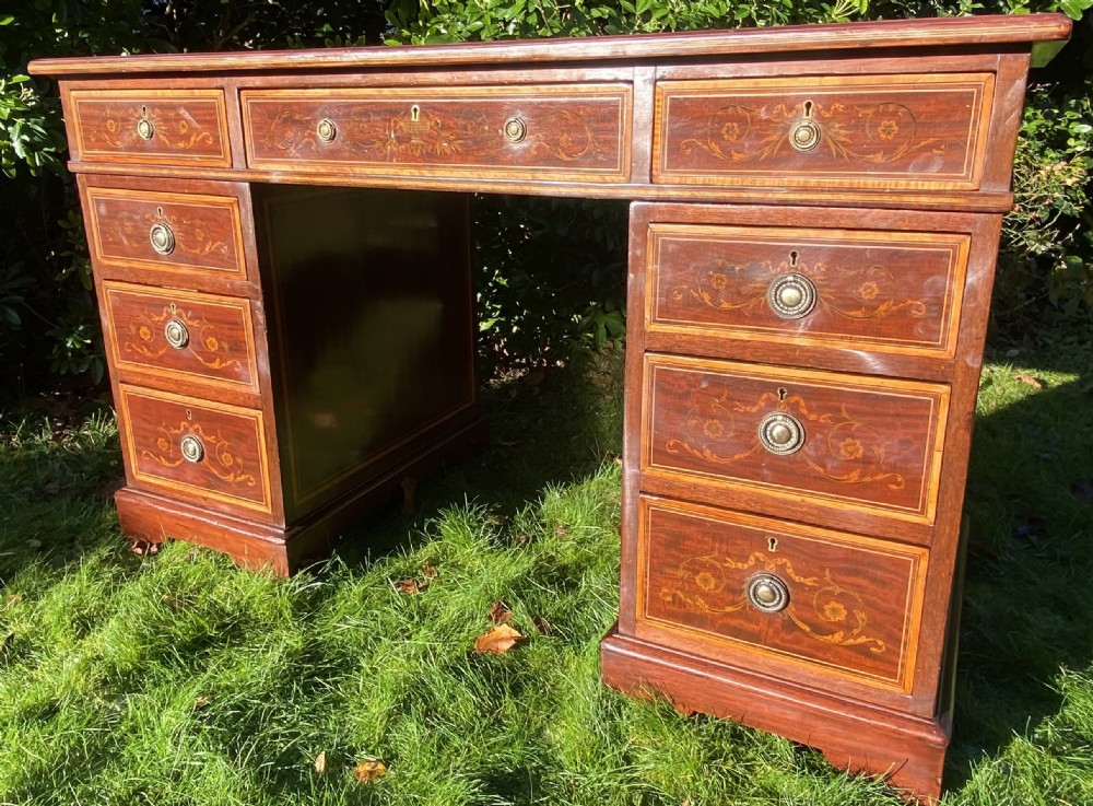 Edwards and Roberts marquetry inlaid pedestal desk