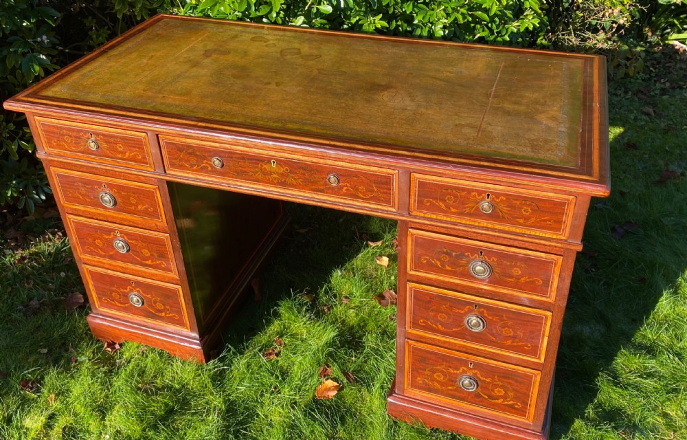 Edwards and Roberts marquetry inlaid pedestal desk View III