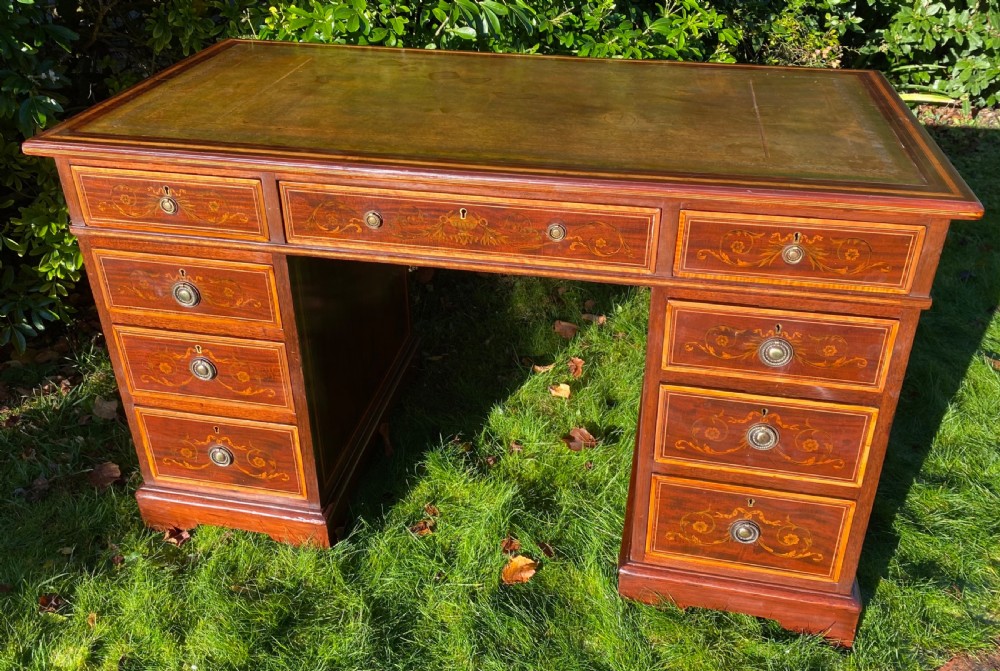 Edwards and Roberts marquetry inlaid pedestal desk View IV