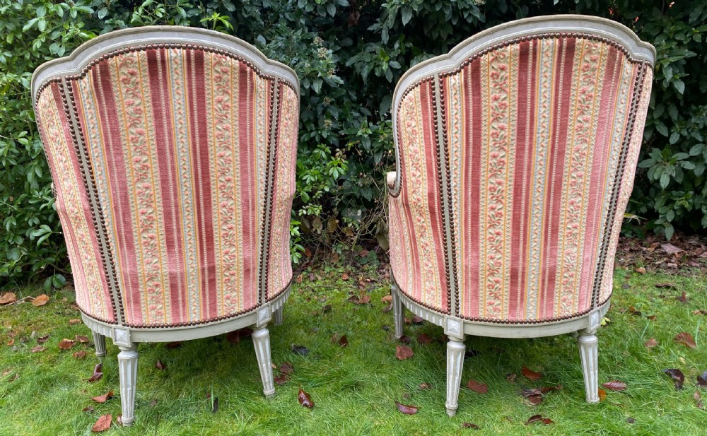 Pair of French Bergere armchairs in original paint  View III