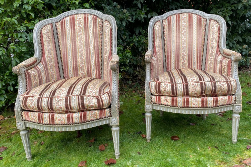 Pair of French Bergere armchairs in original paint  View VI