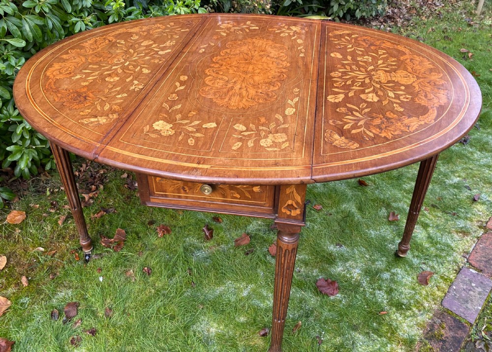 Dutch marquetry drop leaf table  View II