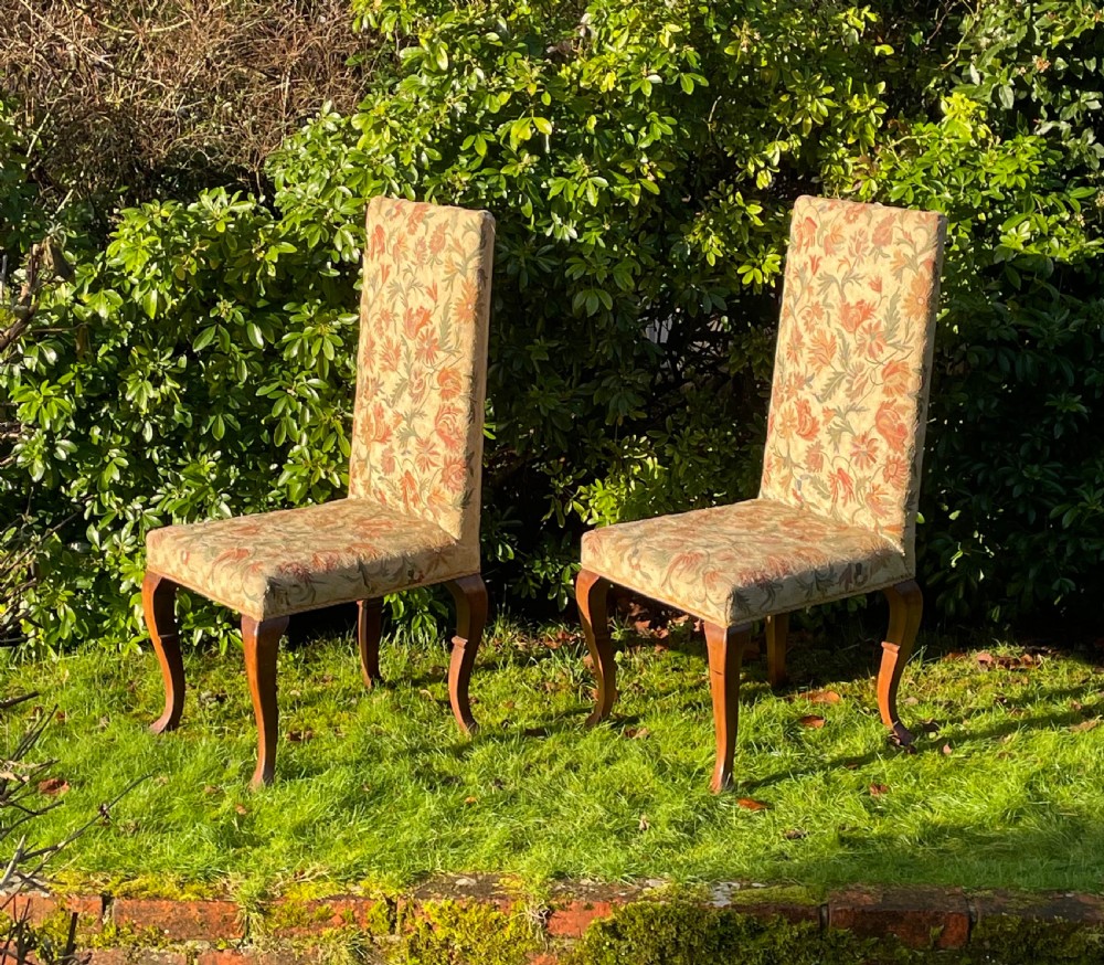 A Pair of Walnut & Crewel Work Chairs  View II