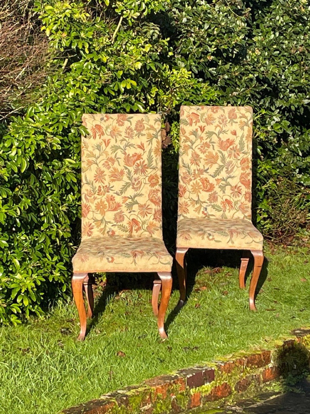 A Pair of Walnut & Crewel Work Chairs 