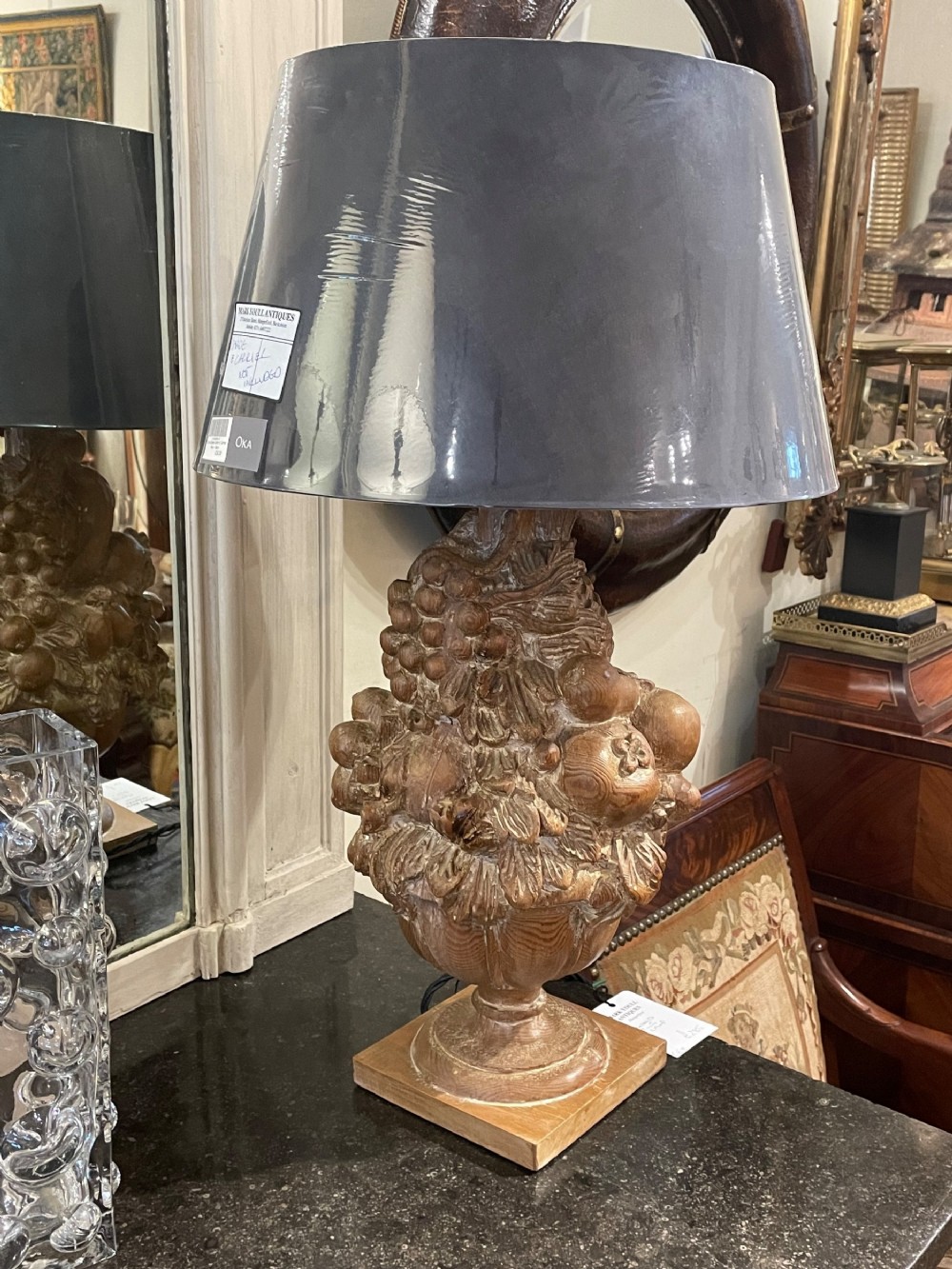 French Carved Pine Fruit Lamp 