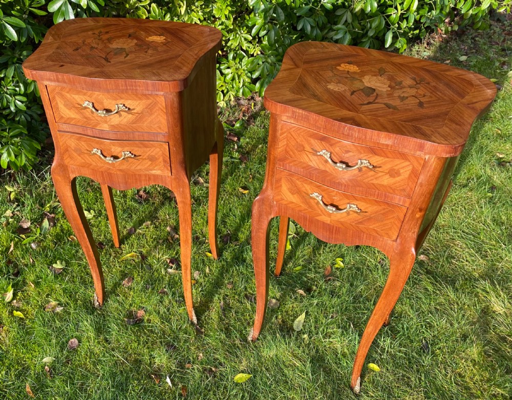Pair of marquetry bedside tables 